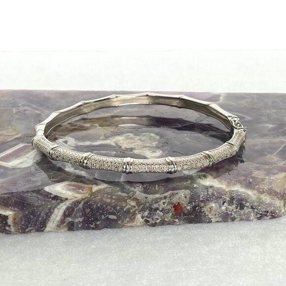 Sterling Silver 925 DBJ Oval Bamboo Hinged Diamond Bangle Bracelet Sz 7.25" - Picture 2 of 16